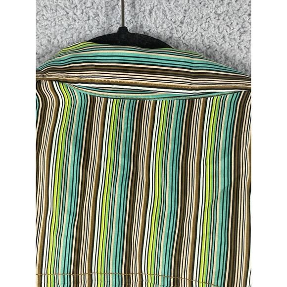 Dana Buchman Women Size 4 Silk Green Brown Blue Striped Button Up - Picture 4 of 12